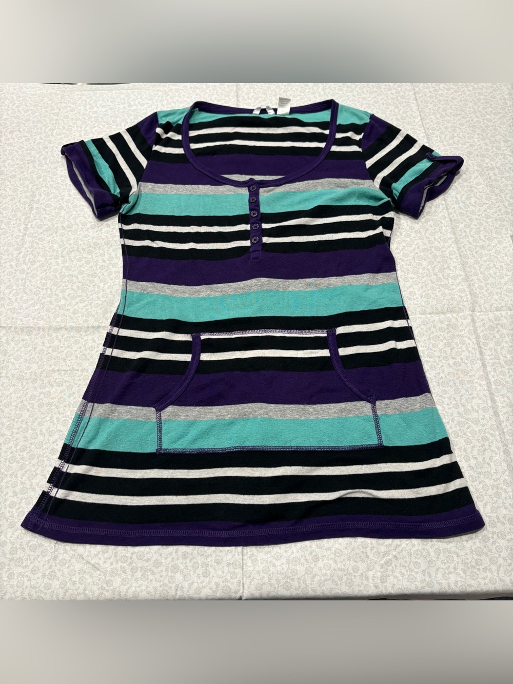 Vintage Y2K Striped Henley Top M - Elena Gilbert Bella Swan Aesthetic Mall Goth